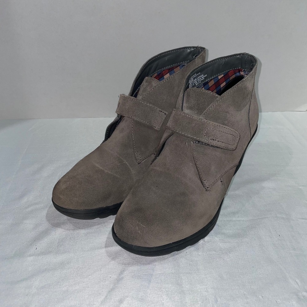White Mountain Kix Women 9.5M Taupe Suede Wedge Ankle Booties A258846